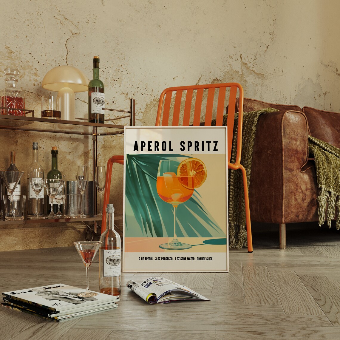 Retro Aperol Spritz Italian Cocktail Recipe Art With Orange Slice Poster - Image 3