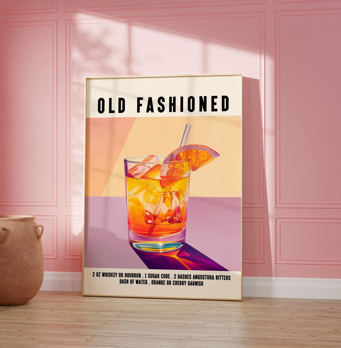 Old Fashioned Whiskey Cocktail Recipe In Cream Retro Style Poster - Image 2