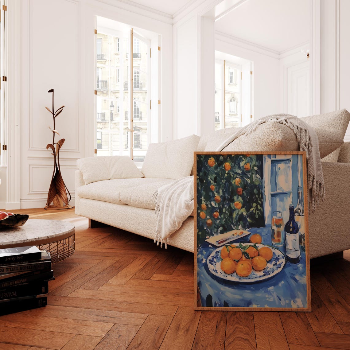 Mediterranean Oranges Blue Table Citrus Sunny Still Life Print - Image 4