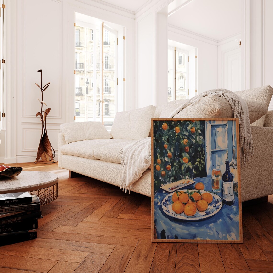Mediterranean Oranges Print Breakfast Dining Print Dinner Table Print Citrus Fruit Painting Blue Kitchen Prints Food Art Kitchen Wall Art - Image 4