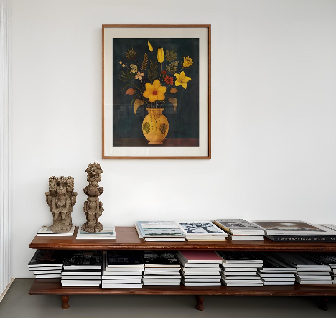 Yellow Wildflowers Golden Vase Dark Teal Botanical Style Poster - Image 2