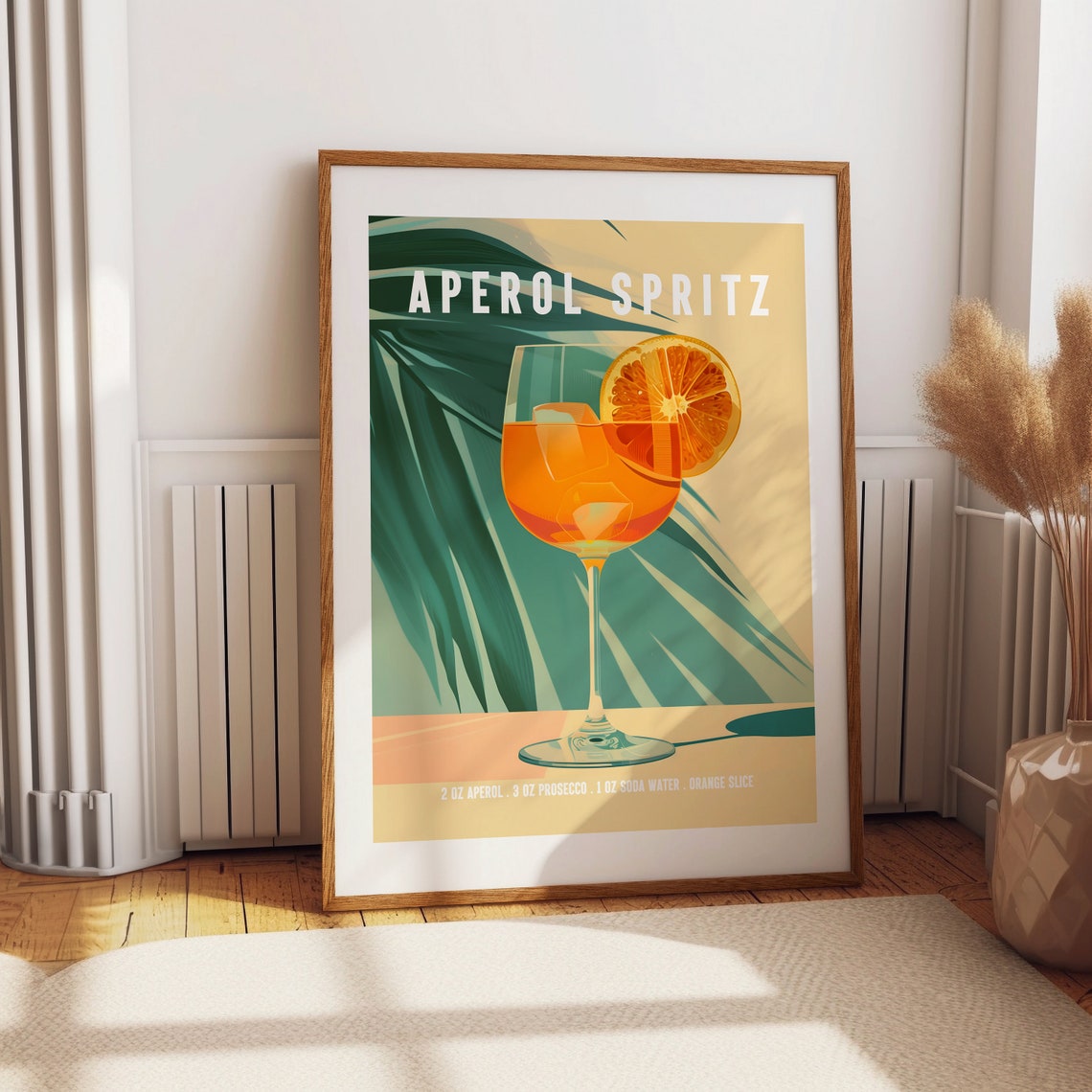 Aperol Spritz Cocktail Recipe Retro Tropical Bar Cart Art Print - Image 2