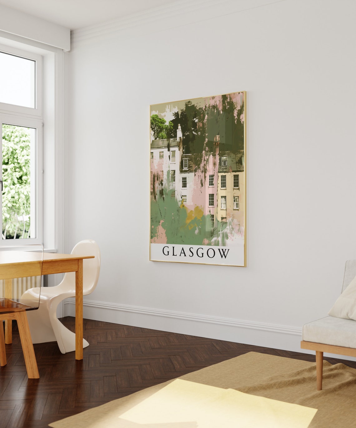 Glasgow Abstract Painted Tenement Buildings In Pink And Green Poster - Image 4
