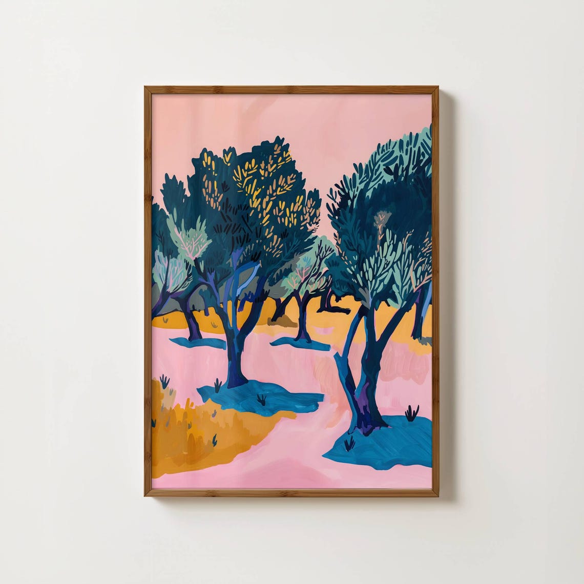 Pink Olive Grove Abstract Mediterranean Trees Painting Poster