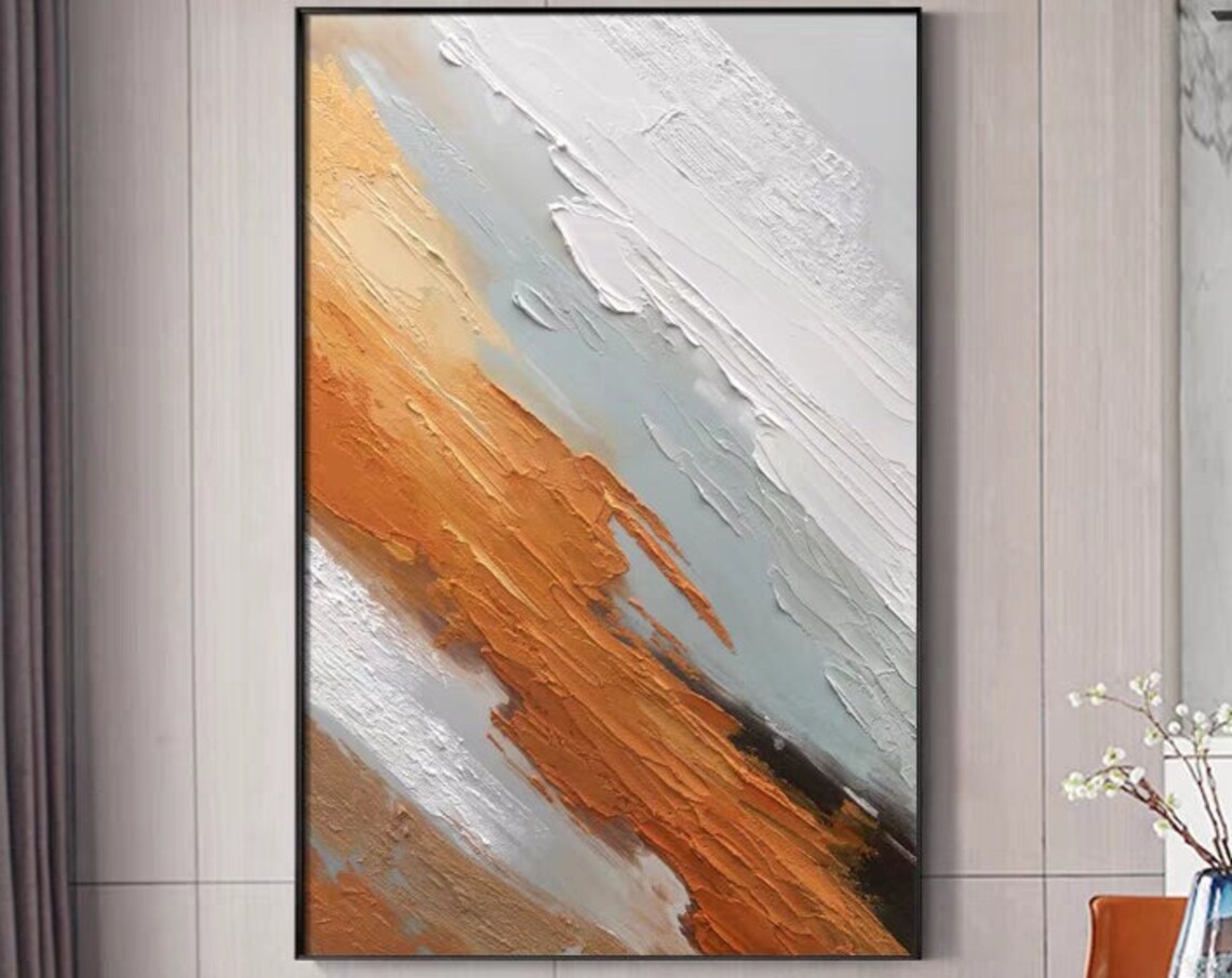 Abstract Orange White Beige Gray Painting Wall Art Large 3d Thick Texture Art Original Hand Painting Gift Painting For Living Room