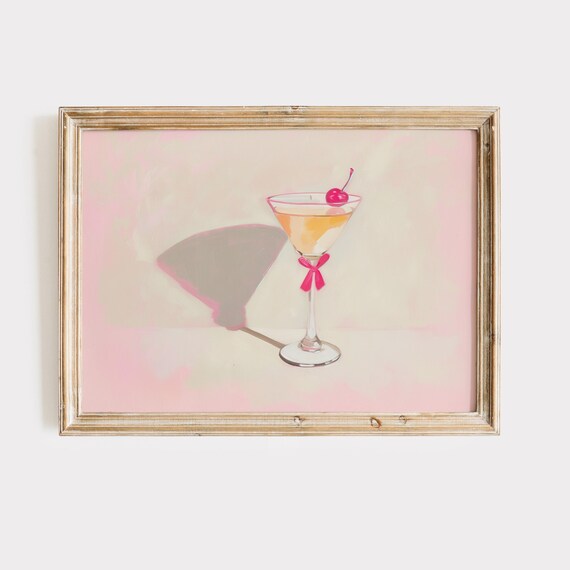 Pink Coquette Cocktail Glass With Cherry Bow Bar Cart Decor Poster