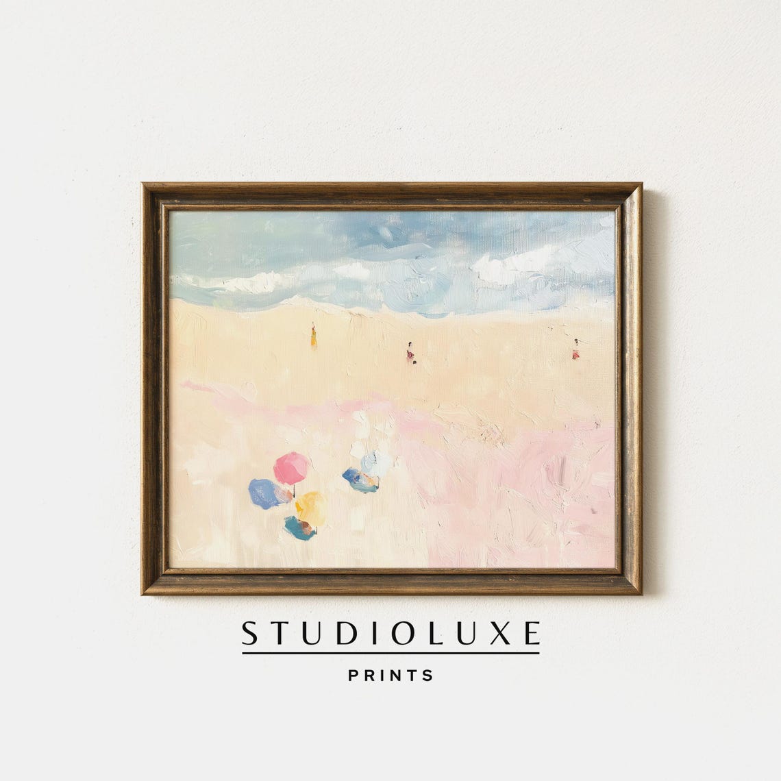 Minimal Abstract Pastel Beach With Tiny Colorful Umbrellas Poster