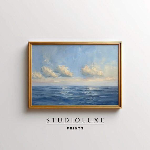 Open Ocean Under Soft Clouds in Moody Blue Tones Seascape Poster