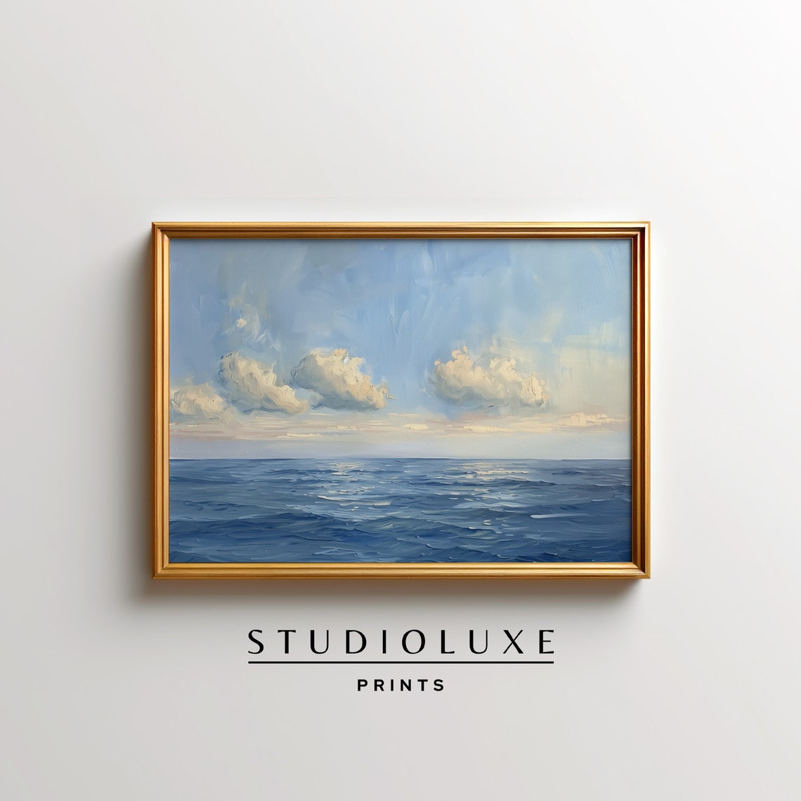Open Ocean Under Soft Clouds in Moody Blue Tones Seascape Poster