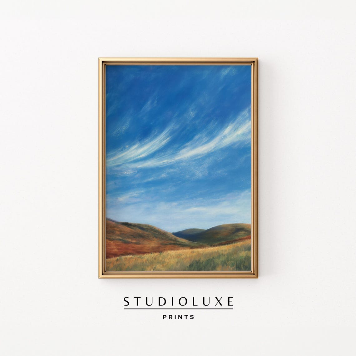 Big Blue Sky Over Rolling Hills Poster, Autumn Countryside Landscape