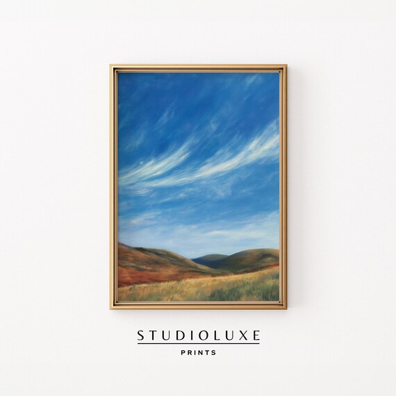 Big Blue Sky Over Rolling Hills Poster, Autumn Countryside Landscape
