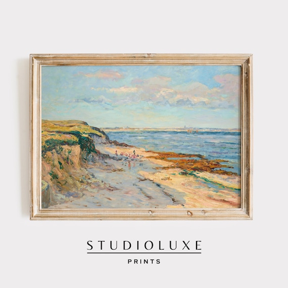 Coastal Cliffs and Sandy Beach Impressionist Seascape Poster