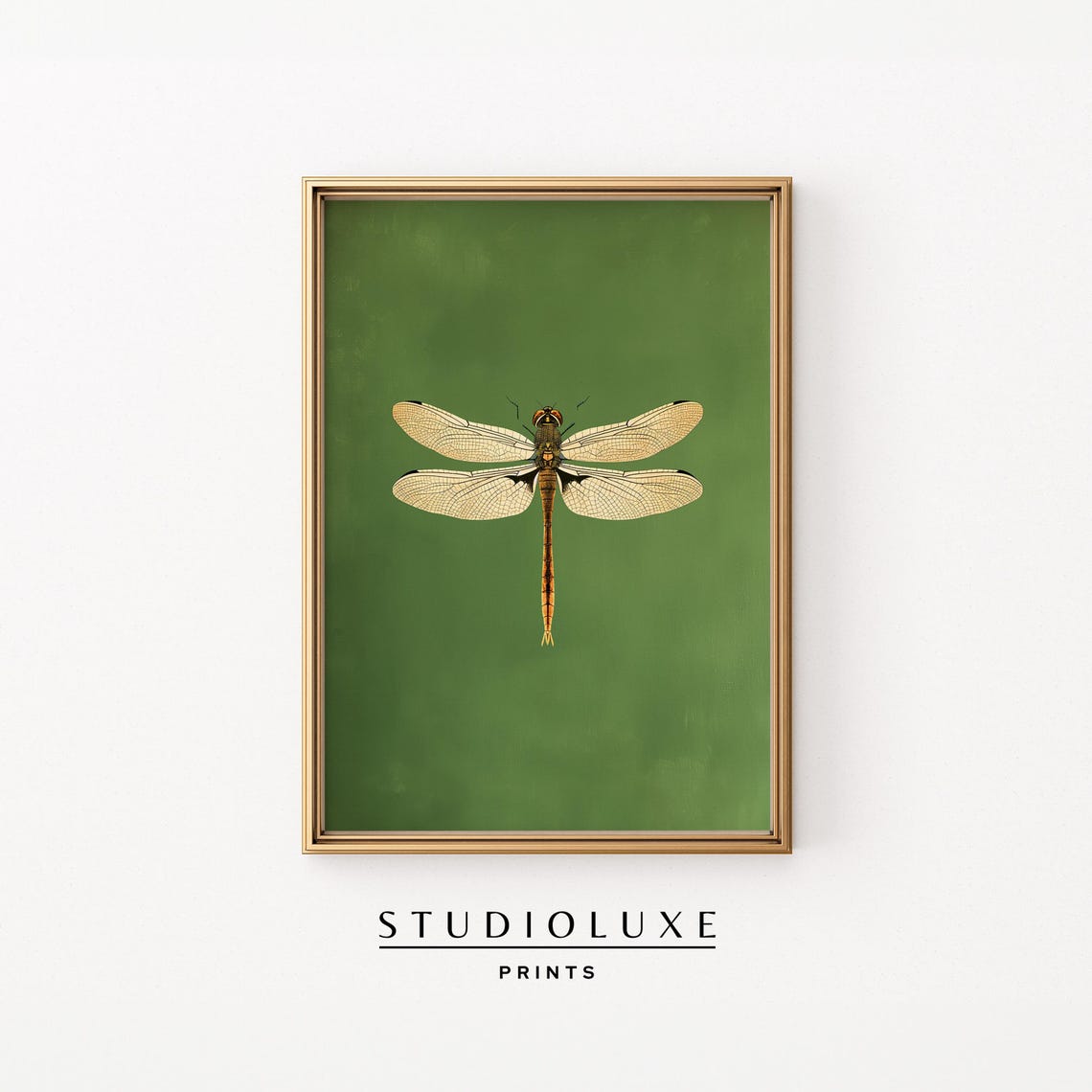 Dragonfly Botanical Illustration On Deep Green Nature Poster