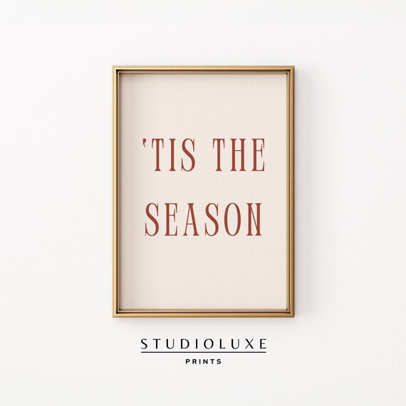 'Tis The Season Rust Red Typography Christmas Holiday Quote Wall Art