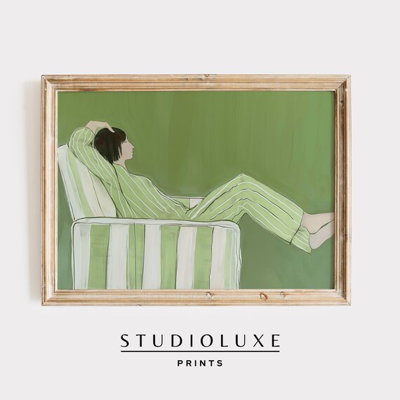 Abstract Woman Painting Sage Green Wall Art Trendy Apartment Decor Large Living Room