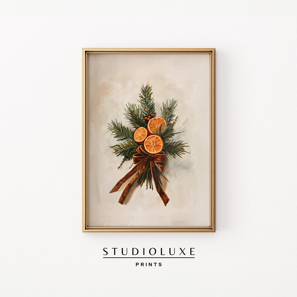 Christmas Pine and Dried Orange Slices Botanical Holiday Poster