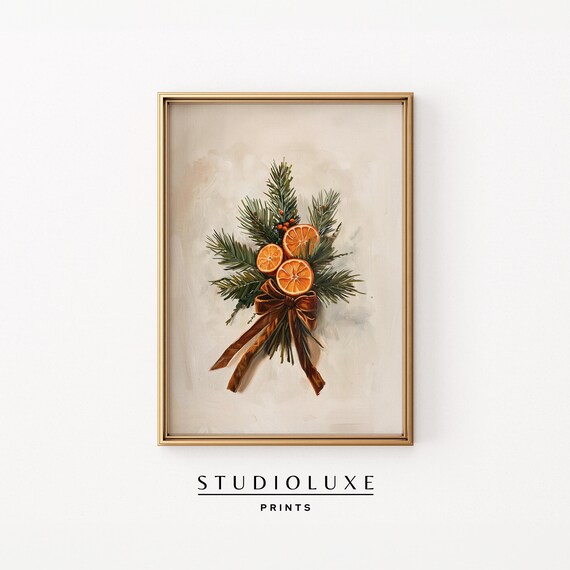 Christmas Pine and Dried Orange Slices Botanical Holiday Poster