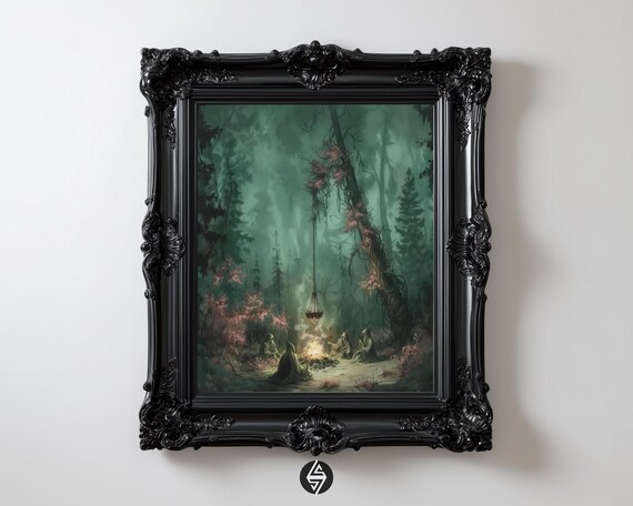 Dark Academia Witchs Coven Forest Ritual Art Print Gothic Occult Wall Witchcore Halloween Moody Misty Woods 72