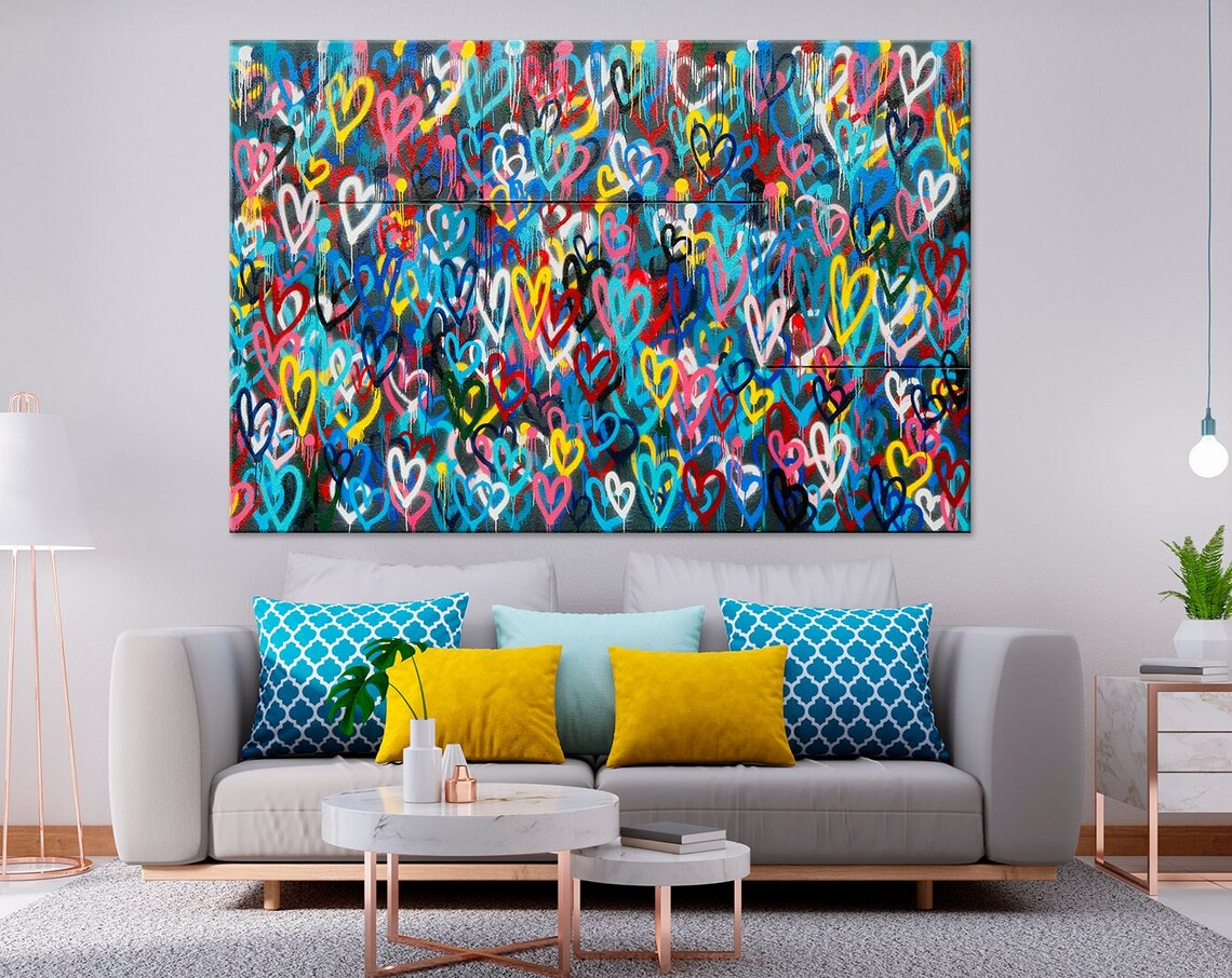 Colorful Graffiti Hearts Love Street Art Modern Living Room Poster