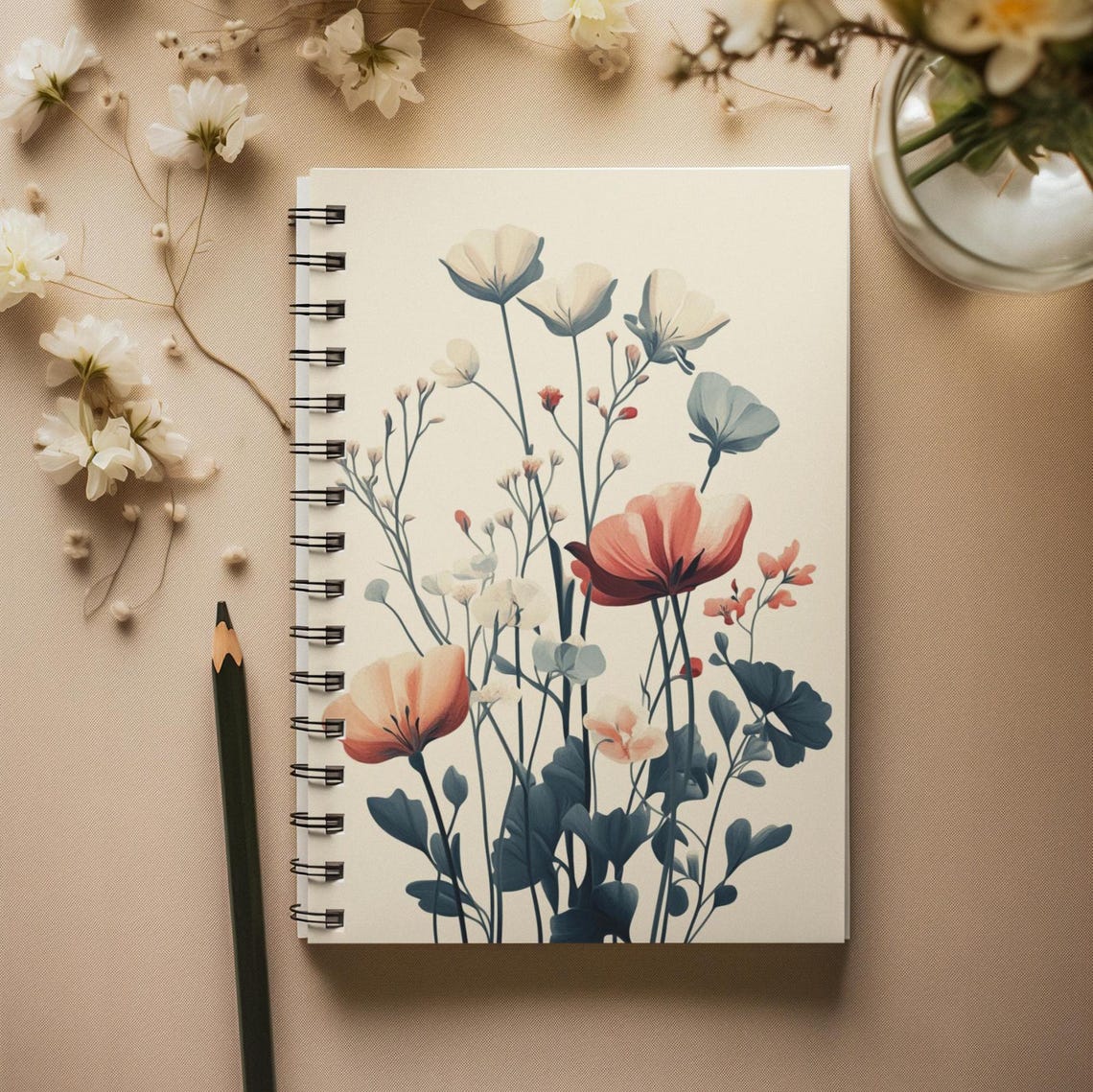 Soft Watercolor Wildflower Botanical Cover Art Spiral Notebook Print