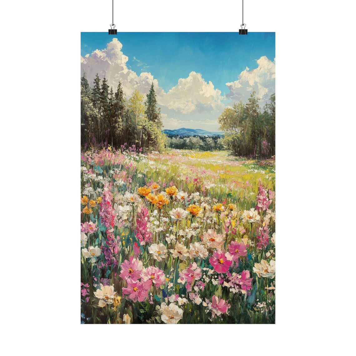 Summer Wildflower Meadow Landscape Painting Cottagecore Poster - Image 2