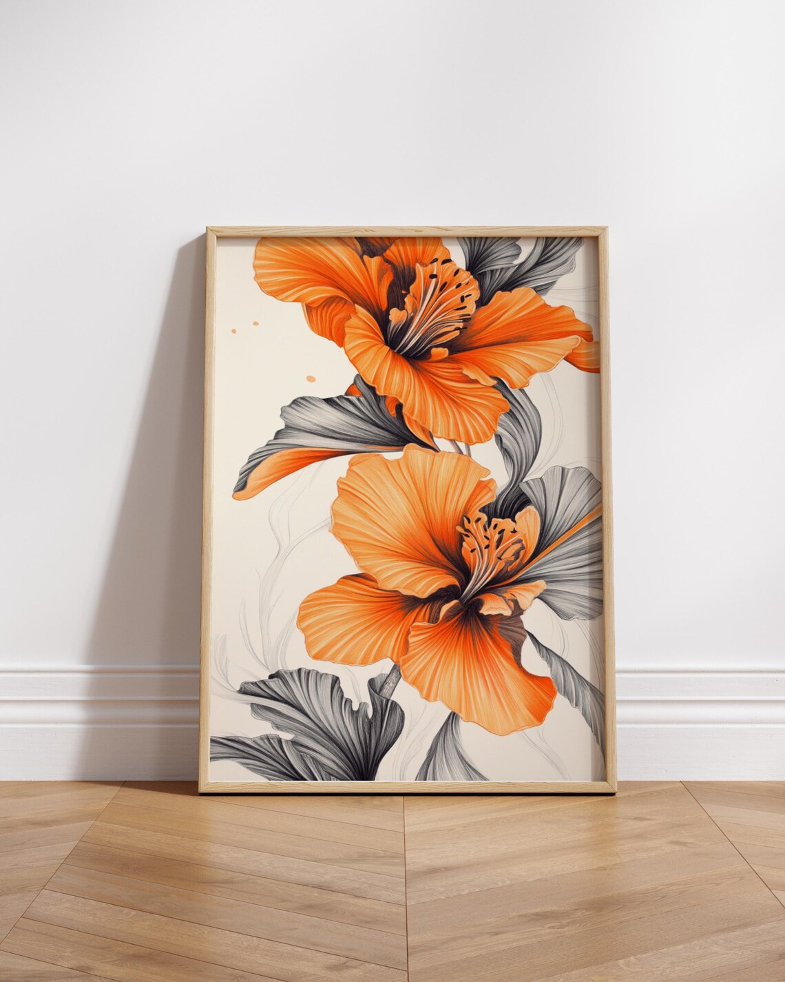 Orange Floral Matte Vertical Posters Elegant Home Decor Wall Art Print Flower