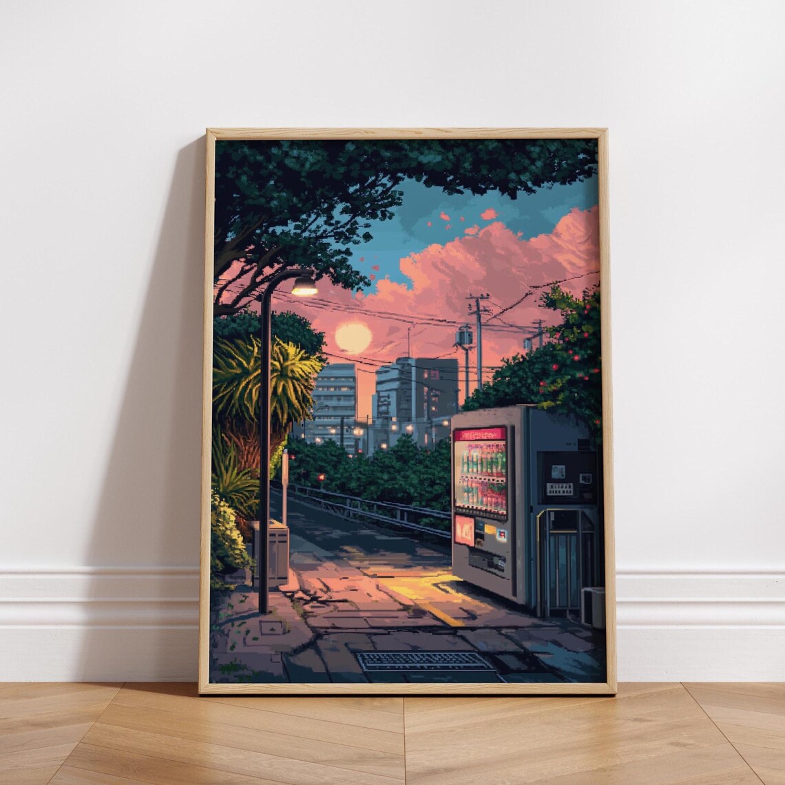 Vintage 8-Bit Urban Sunset Cityscape Art Print
