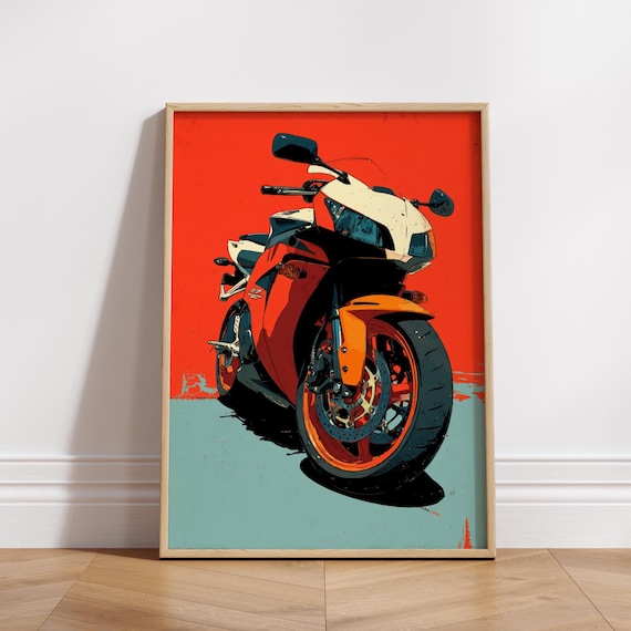 Orange Sport Motorcycle Front View Bold Vintage Racing Poster