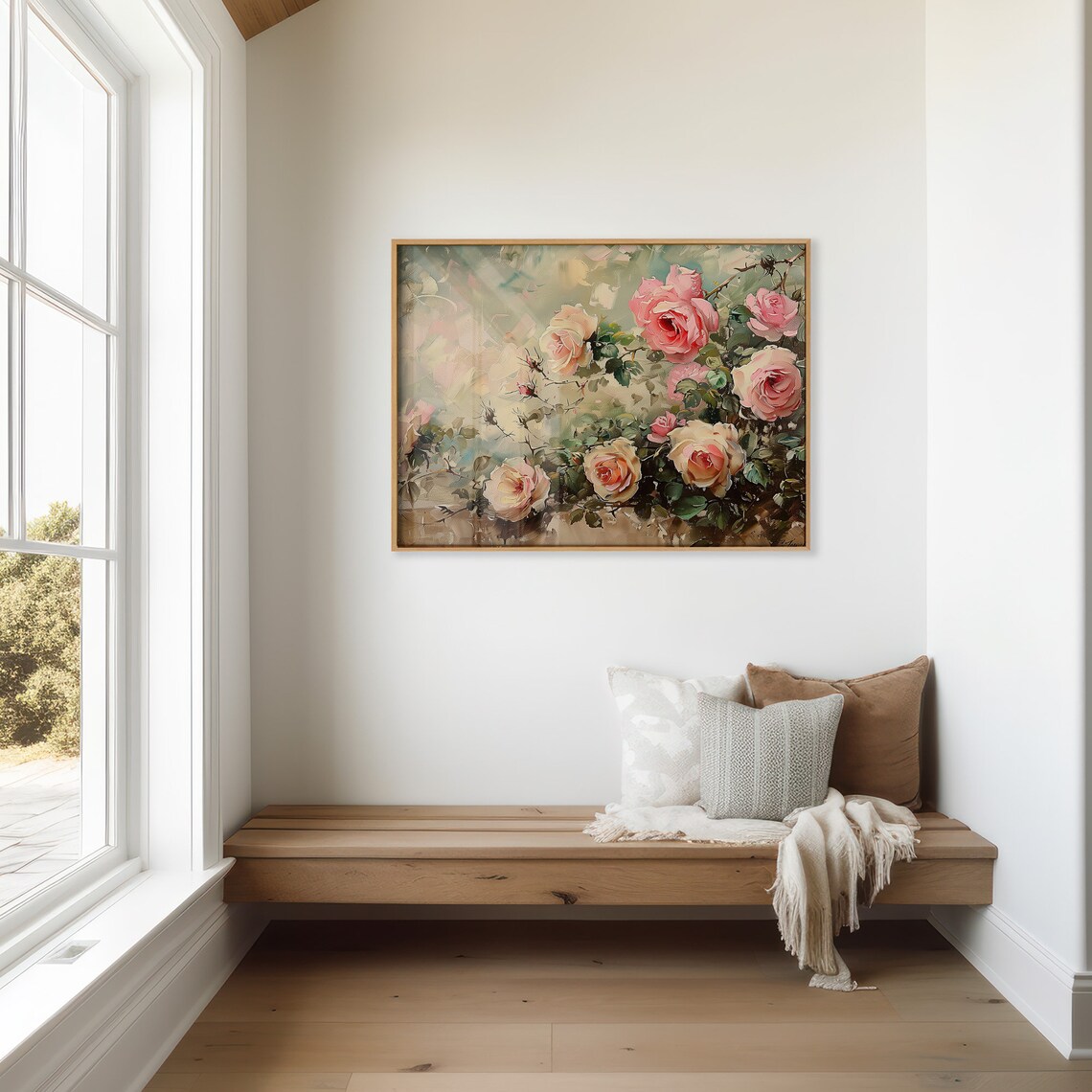 Summer Blooming Rose Bush Vintage Floral Oil Painting Wall Art - Image 3