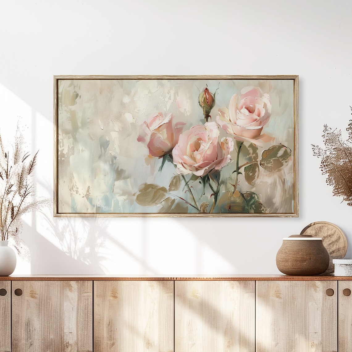 Soft Pink Roses Vintage Still Life Farmhouse Botanical Poster - Image 3