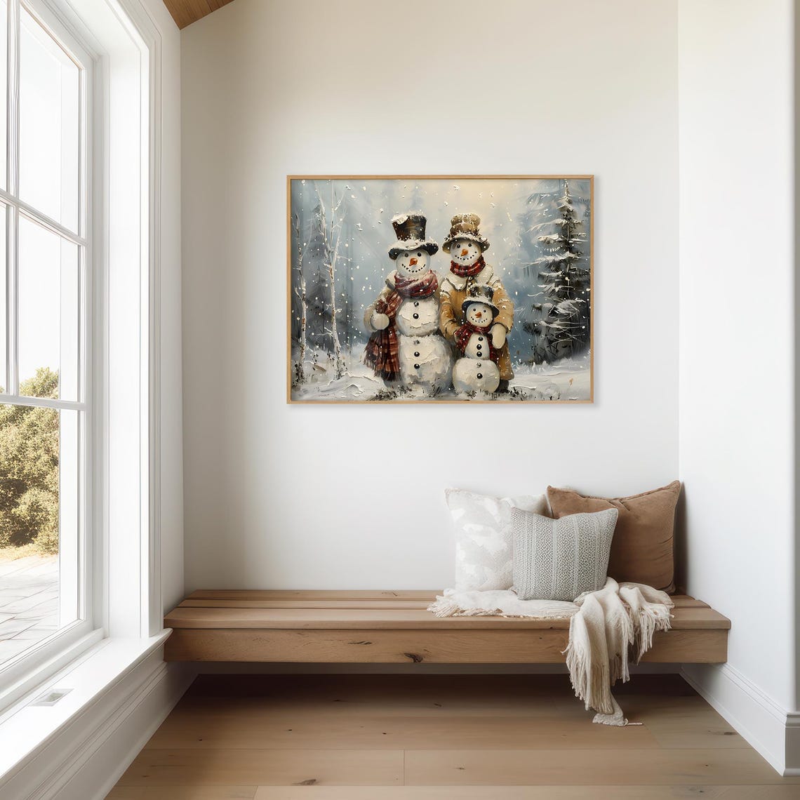 Snowman Family Portrait Vintage Painting Christmas Print Farmhouse Christmas Christmas Wall Art Vp0188 - Image 3