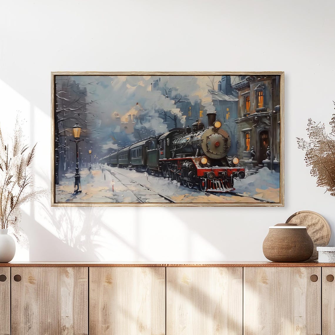 Frame Tv Art Steam Train In Snowy City Christmas Decor Winter Festive Painting Farmhouse Art Christmas Tv0220 - Image 3