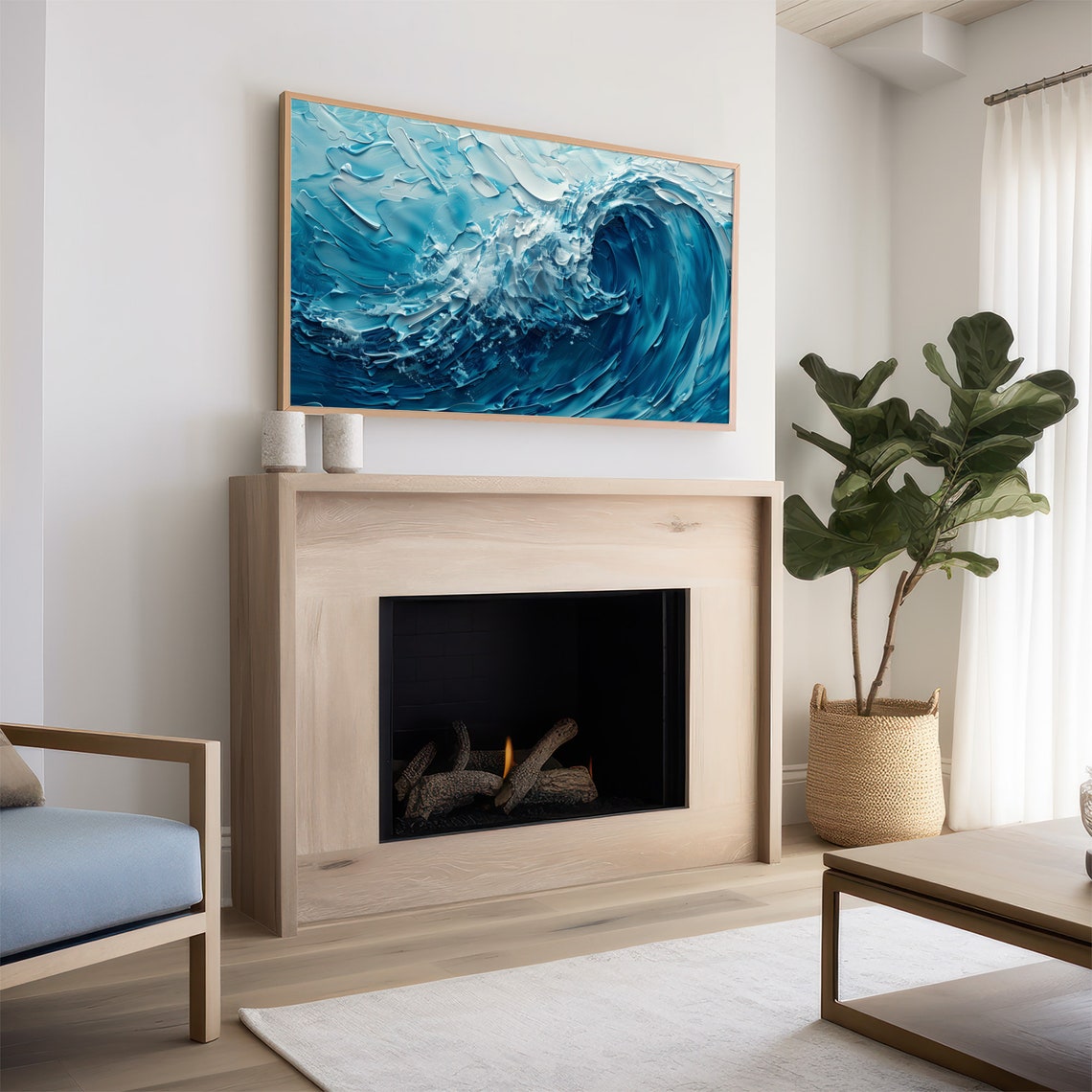 Cobalt Blue Ocean Wave Impasto Textured Seascape Painting Wall Art - Image 2