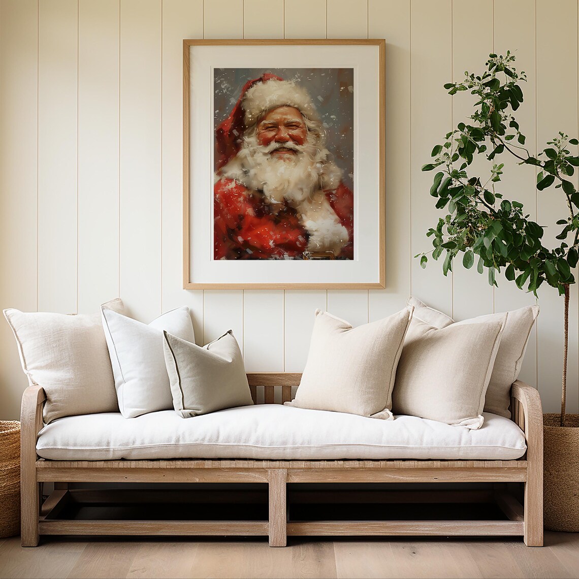 Smiling Santa Claus Portrait in Snowy Red Coat Christmas Poster - Image 4