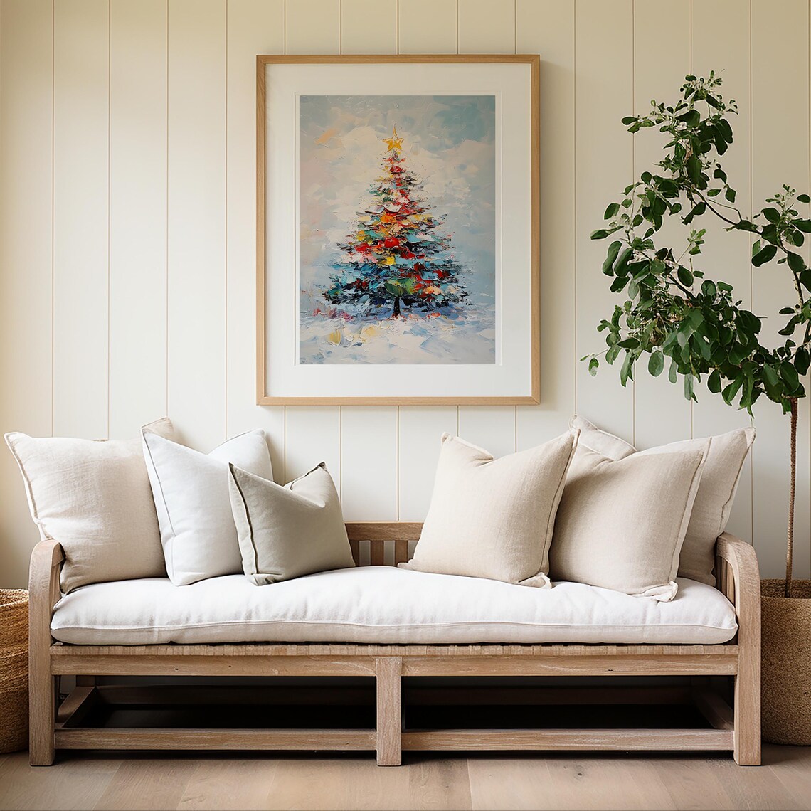 Colorful Impasto Christmas Tree Snowy Star Holiday Painting Poster - Image 4