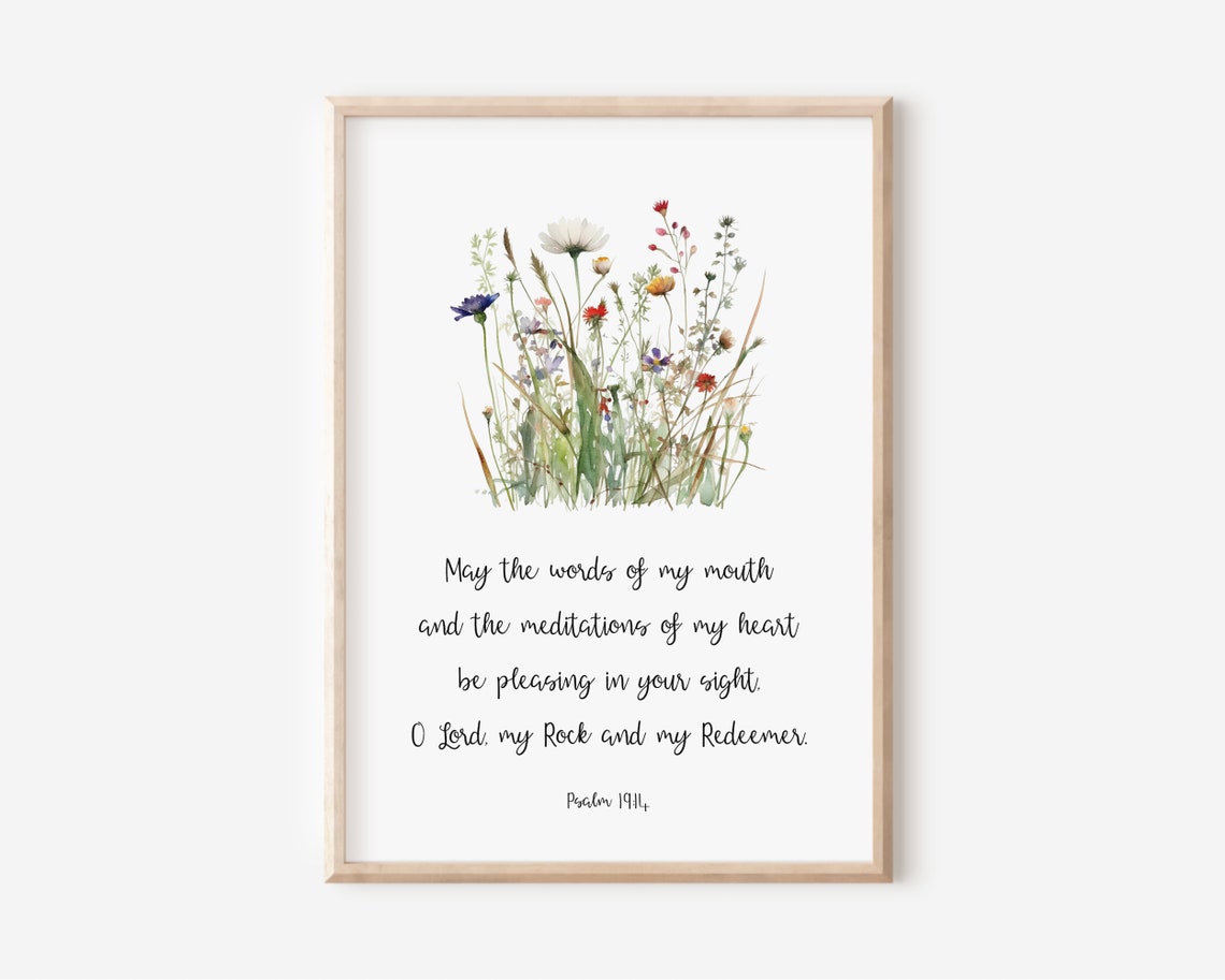 Psalm 19 14 Bible Verse Wildflower Watercolor Scripture Print