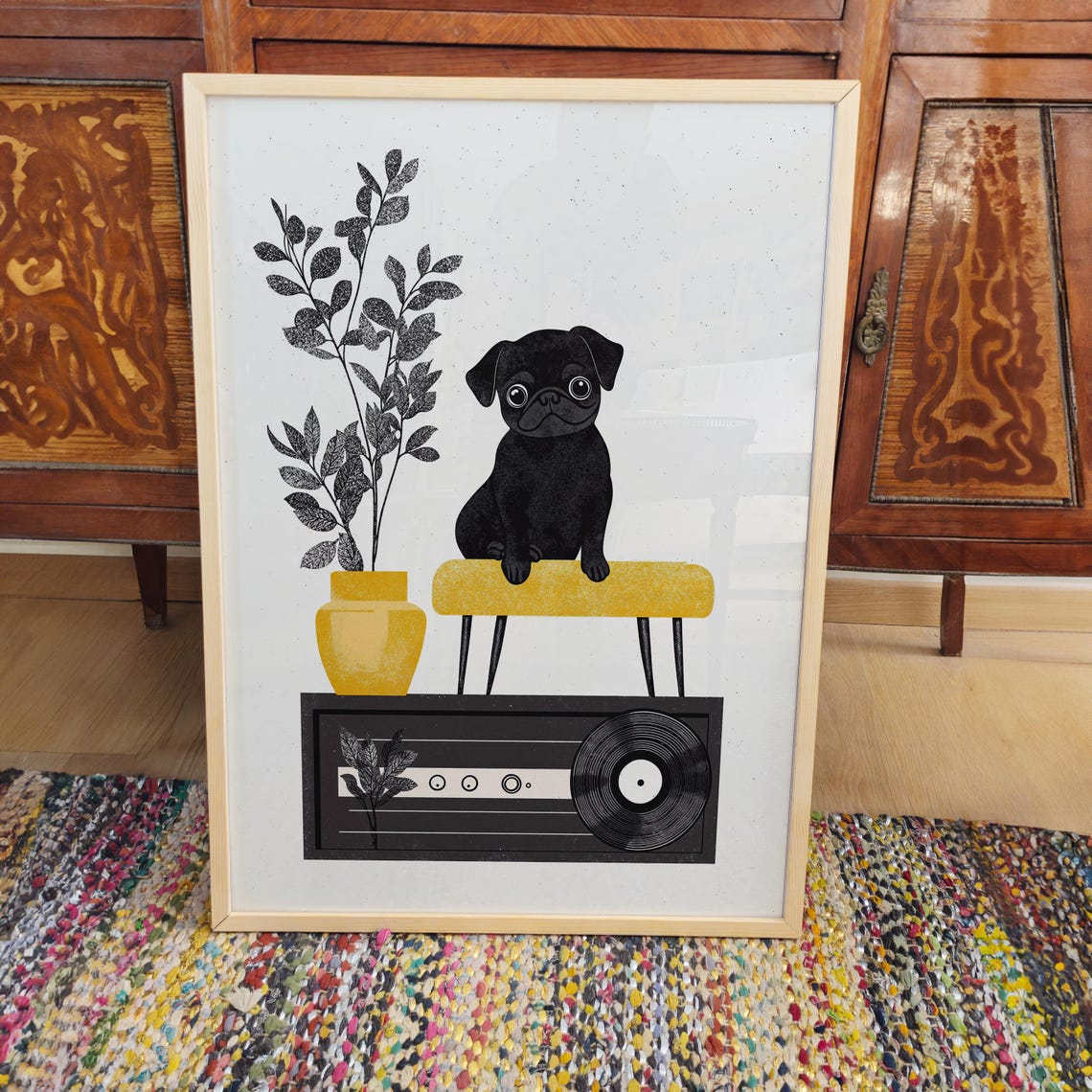 Pug Art Print, Mid-Century Retro Music - Image 3