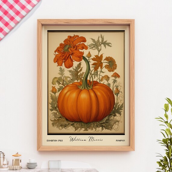 Retro Pumpkin Kitchen Print William Morris Botanical Wall Art Cooking Decor Printed On Luxury Paper