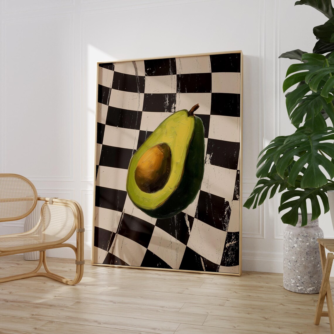 Retro Avocado Kitchen Art Print Food Poster Vintage Vegetable On Checkerboard Printed On Luxury Paper - Image 3