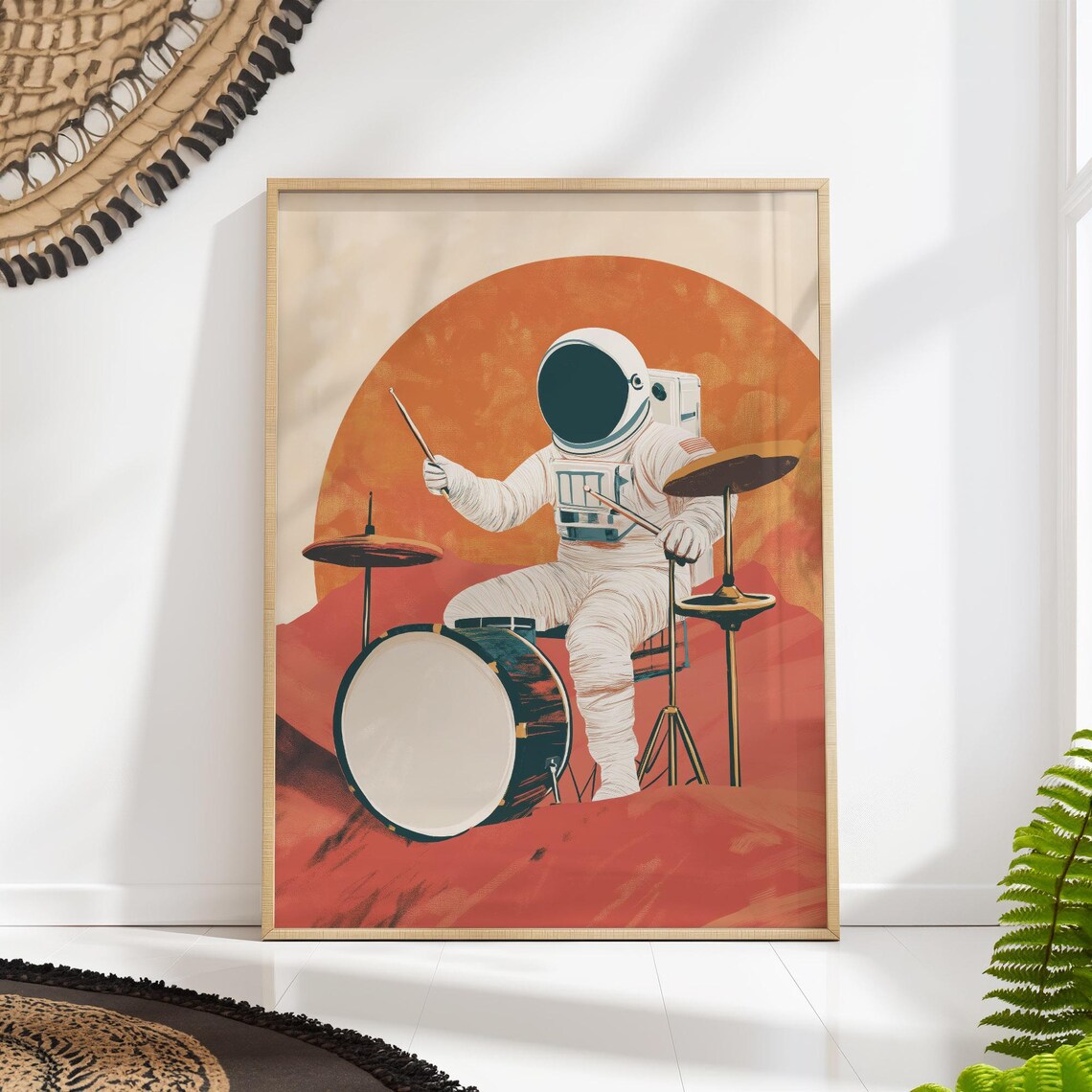 Astronaut Drum Poster, Retro Mid Century Decor