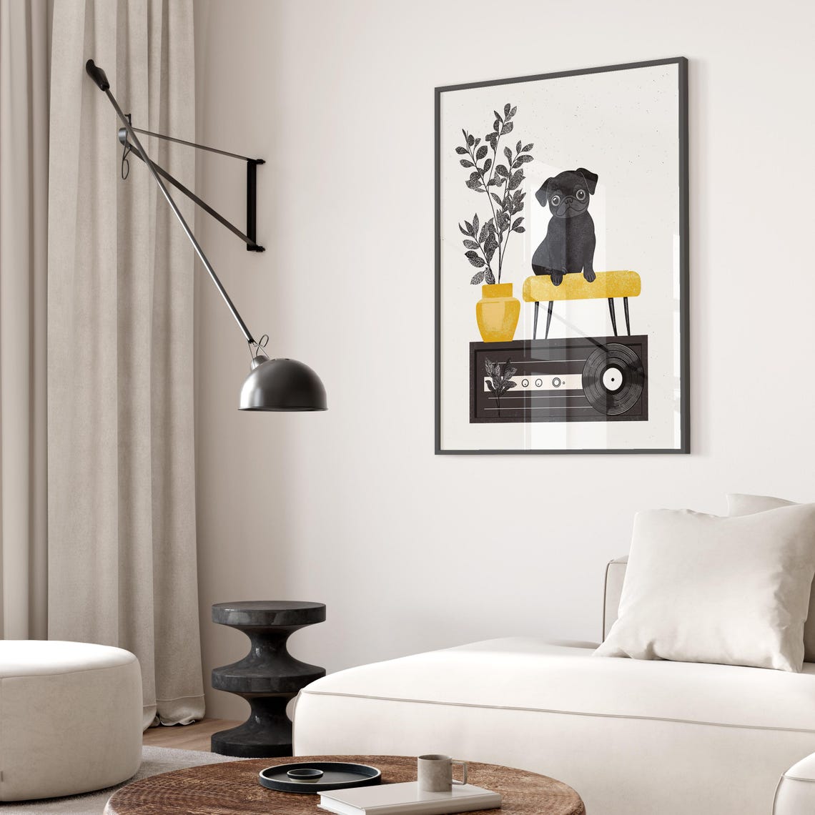 Pug Art Print, Mid-Century Retro Music - Image 2