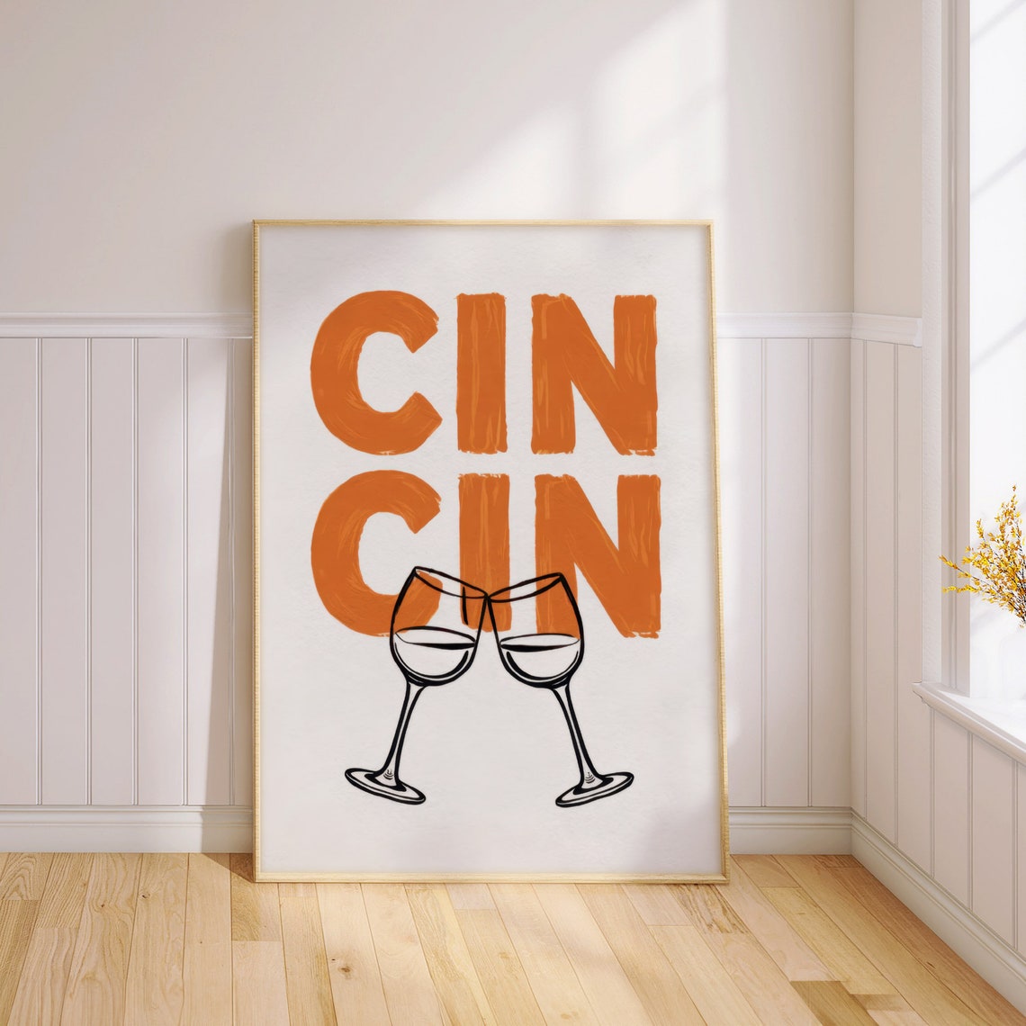 Cin Cin Italian Cheers Clinking Wine Glasses Orange Toast Print - Image 3