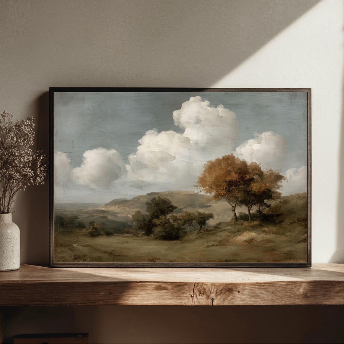 Golden Countryside Hills Poster Under Dramatic Billowing Clouds