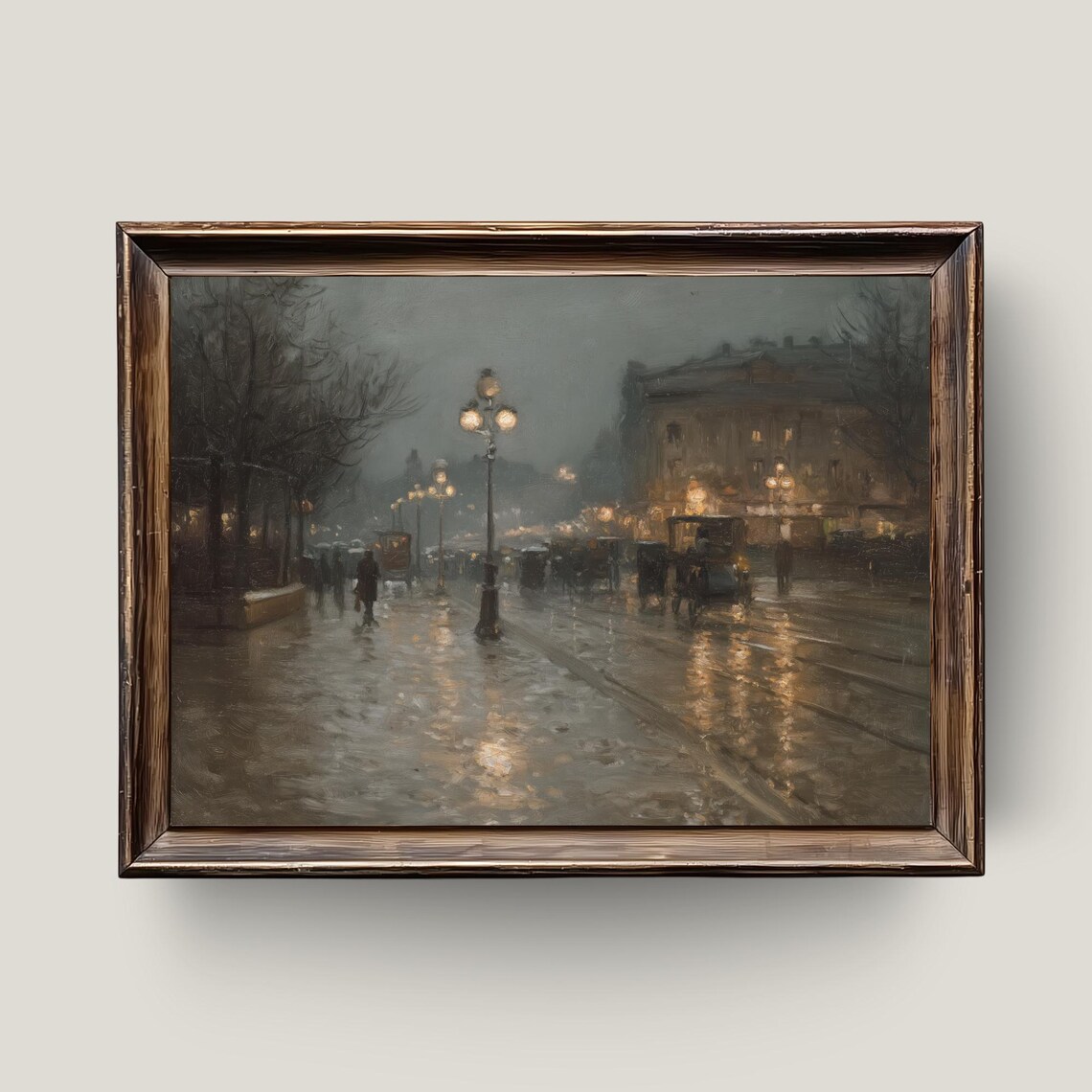 Rainy City Street Vintage European Town Art Print