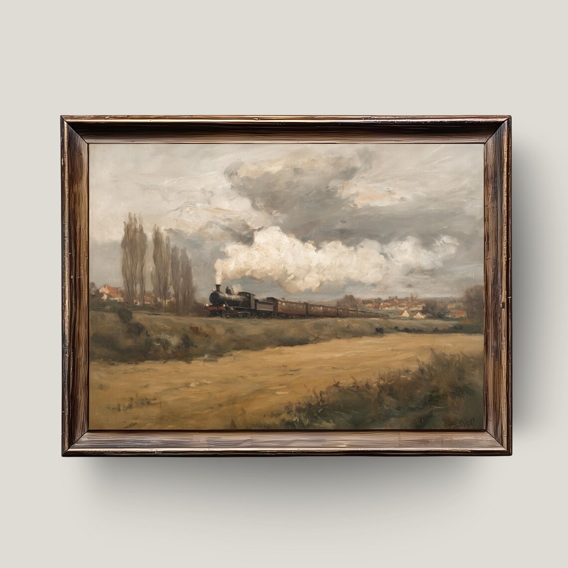 Vintage Steam Train Art Print, Rustic Farmhouse Railway