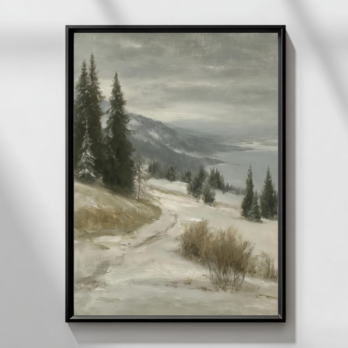 Peaceful Snowy Path Through Pines Moody Winter Landscape Nordic Wall Art