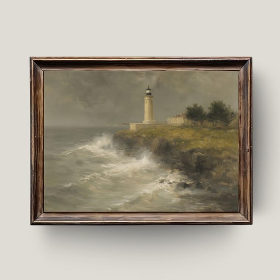Stormy Lighthouse Seascape Print Coastal Nautical Wall Art