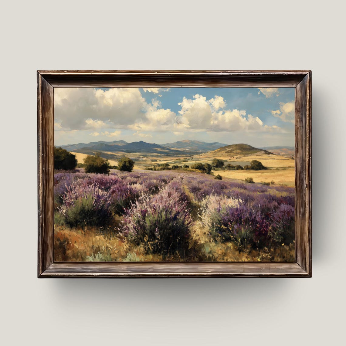 Lavender Fields Golden Valley Clouds Vintage Floral Landscape Print