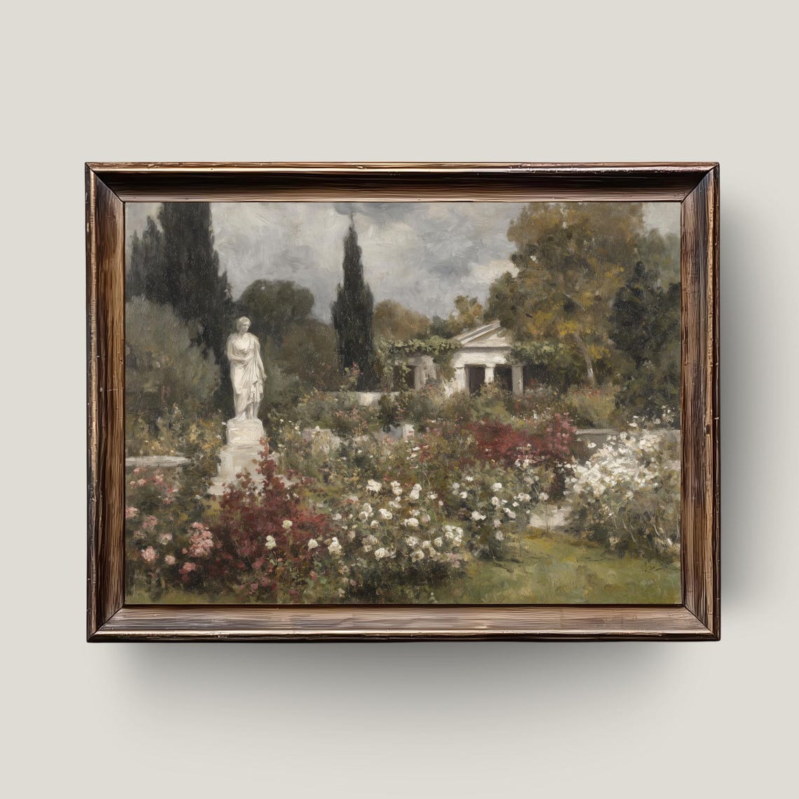 Classical Greek Garden Statue Romantic Vintage Painting Print