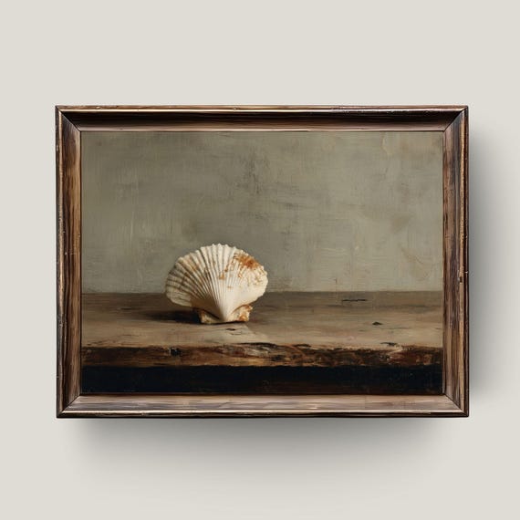 Seashell Still Life Oil Painting Minimalist Coastal Wall Art